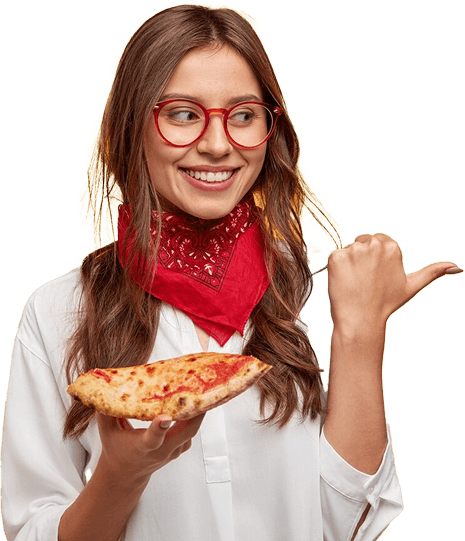 Woman eating pizza